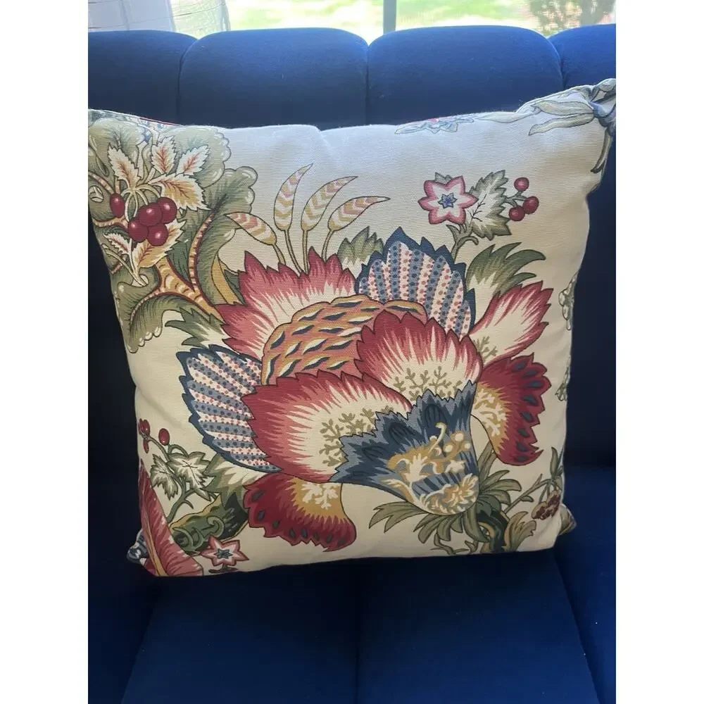 Custom Jacobean Floral Pillows Pair 18” 12” English Country Designer Fabric